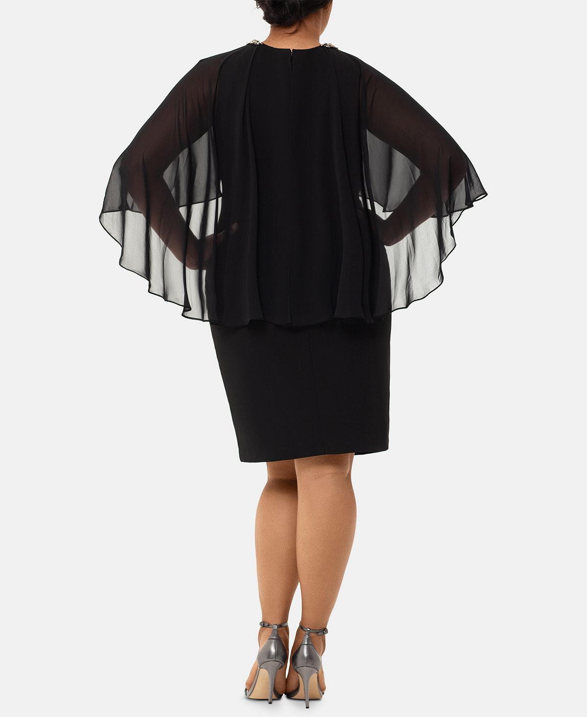 Vestido de coquetel feminino XSCAPE Plus com detalhes em capete, preto, tamanho 20W