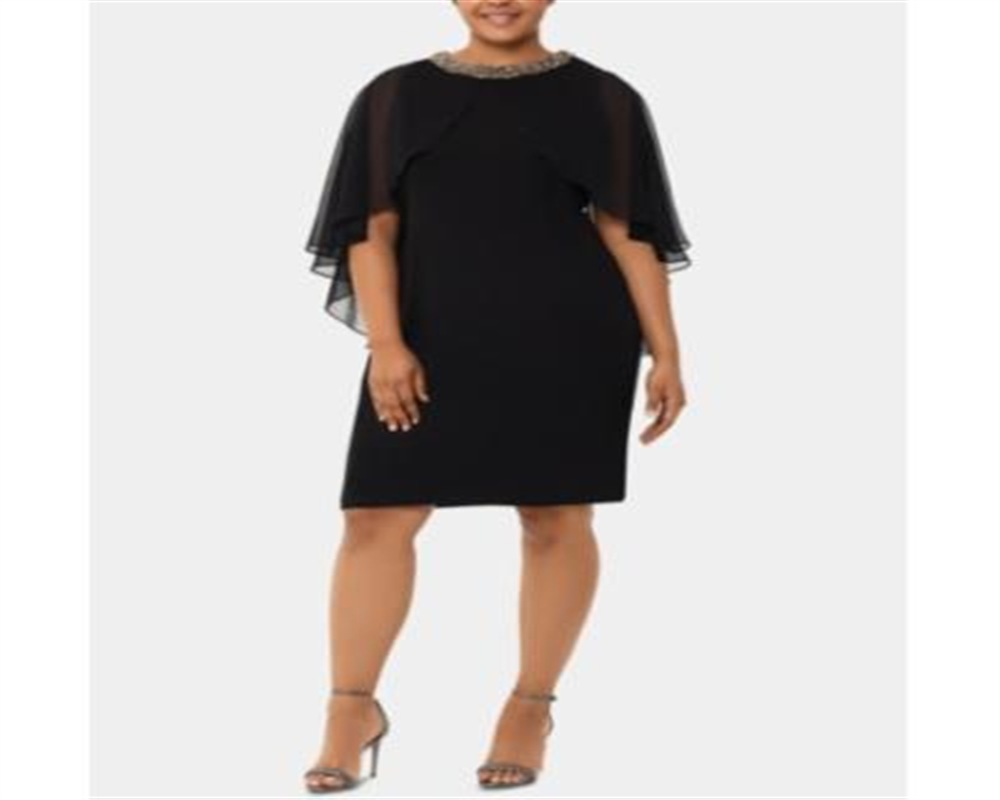 Vestido de coquetel feminino XSCAPE Plus com detalhes em capete, preto, tamanho 20W