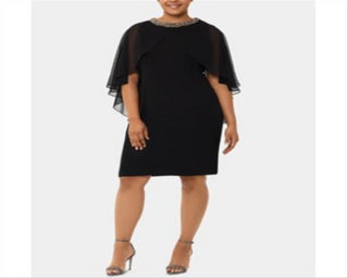 XSCAPE Women's Plus Embellished Capelet Cocktail Dress Black Size 20W