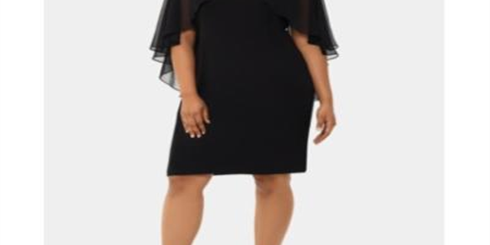Vestido de coquetel feminino XSCAPE Plus com detalhes em capete, preto, tamanho 20W