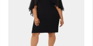 XSCAPE Women's Plus Embellished Capelet Cocktail Dress Black Size 20W