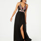 Vestido de noite feminino Nightway com bordado floral, sem mangas, decote em V, longo, justo, preto, tamanho 14, pequeno