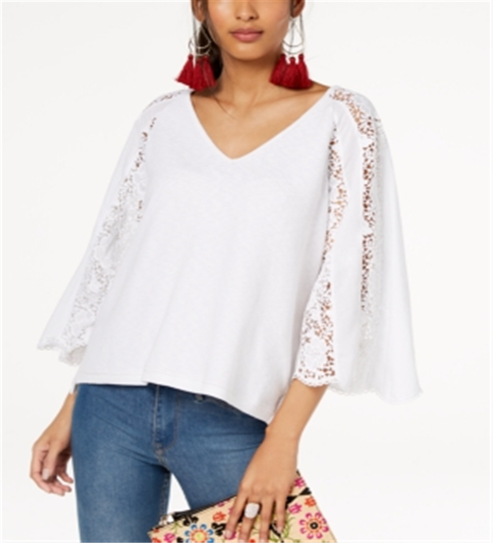 Suéter feminino com manga de renda INC International Concepts, branco, tamanho pequeno S