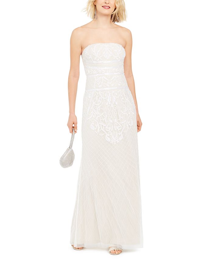 Adrianna Papell Women's Beaded Strapless Gown White Size 12