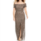 Vestido de festa feminino Adrianna Papell com decote ombro a ombro e contas, marrom, tamanho 16