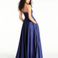 Vestido feminino B Darlin com fenda, alças finas, decote em V, comprimento total, corte formal, flare, azul, tamanho 9-10