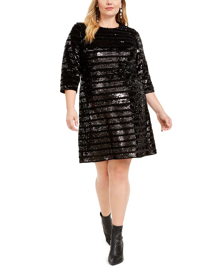 Vestido tubinho acima do joelho com lantejoulas da INC International Concepts para mulheres, preto, tamanho 0X