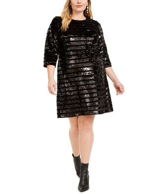 Vestido tubinho acima do joelho com lantejoulas da INC International Concepts para mulheres, preto, tamanho 0X