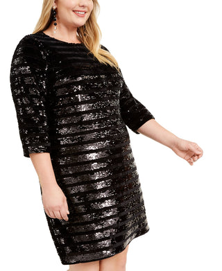 Vestido tubinho acima do joelho com lantejoulas da INC International Concepts para mulheres, preto, tamanho 0X