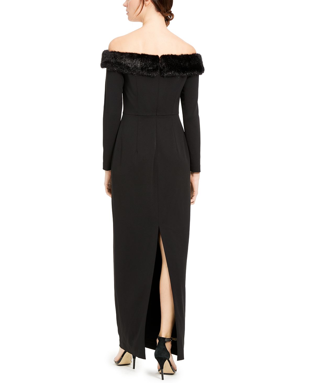 Vestido formal longo Calvin Klein feminino, manga comprida, preto, tamanho 6