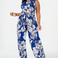 Macacão feminino plus size Jessica Howard com decote em V floral azul tamanho 1X