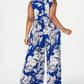 Macacão feminino plus size Jessica Howard com decote em V floral azul tamanho 1X