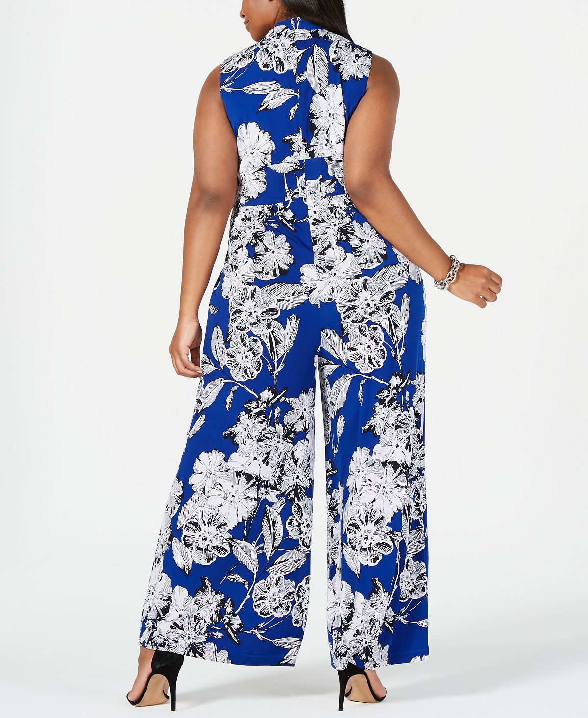 Macacão feminino plus size Jessica Howard com decote em V floral azul tamanho 1X