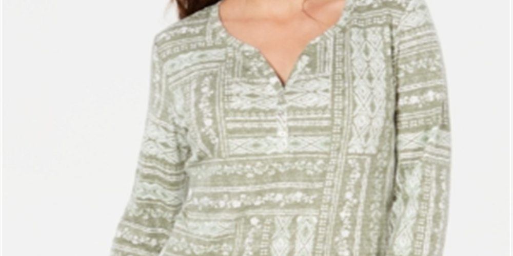 Karen Scott Top Henley Patchwork Feminino Verde Tamanho XS