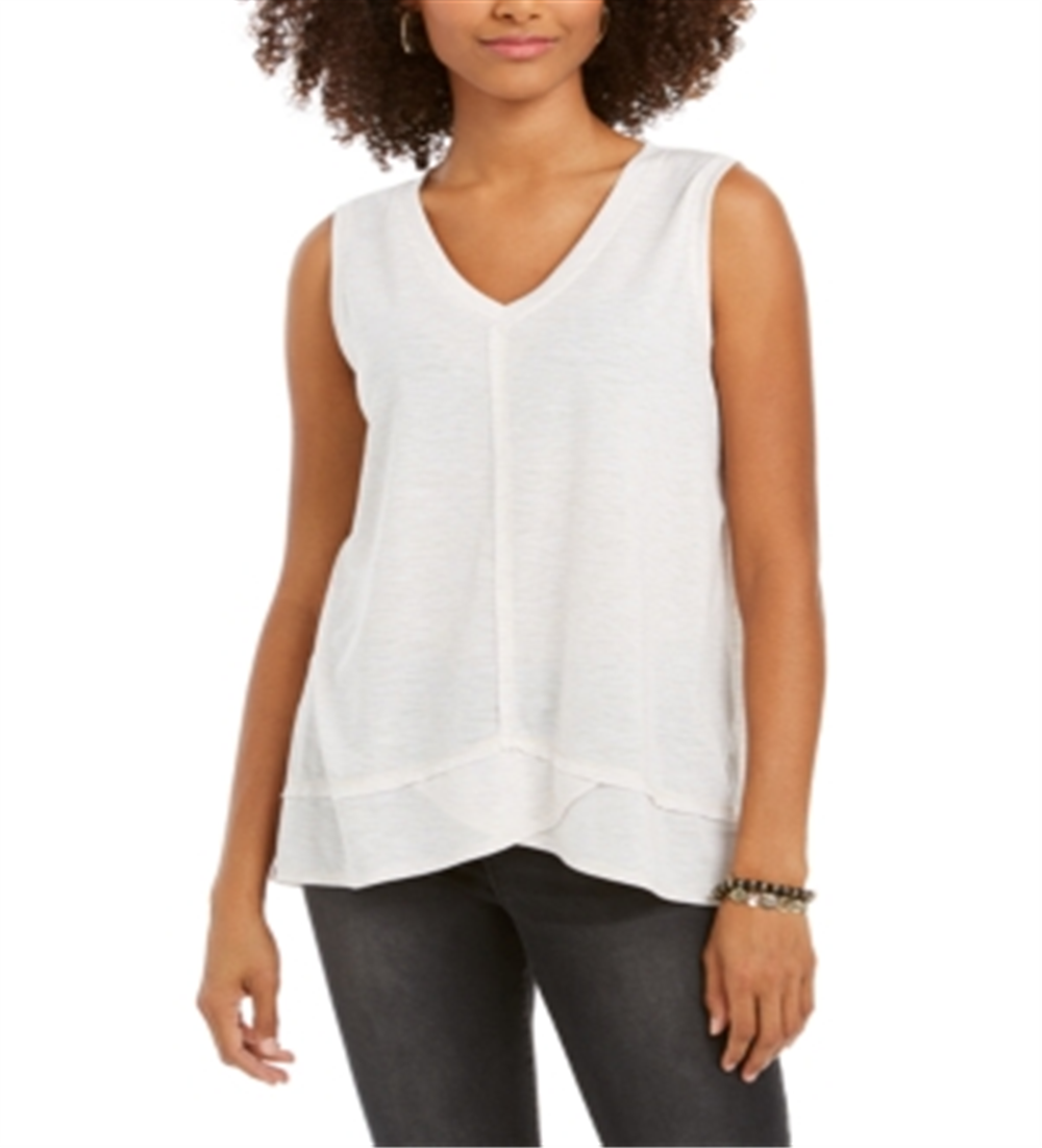 Regata feminina estilo &amp; co com decote em V alto e baixo, branca, tamanho grande