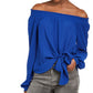 Blusa feminina Michael Kors Twilight com amarração frontal e ombro à mostra, azul, tamanho G