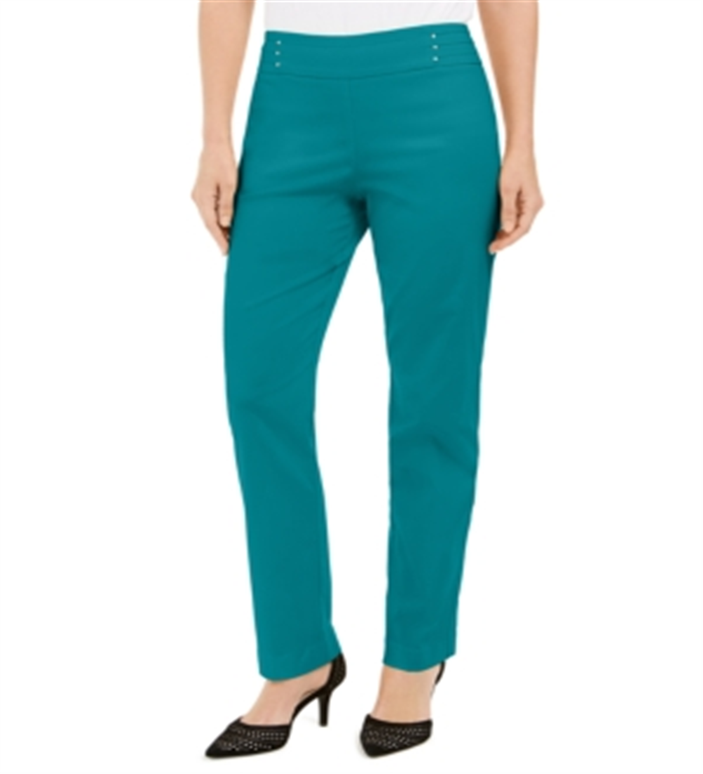 Calças de controle de barriga femininas com tachas JM Collection, comprimentos regulares e curtos, azul, tamanho XS