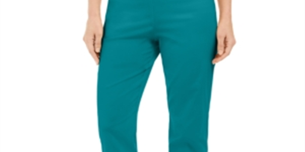 Calças de controle de barriga femininas com tachas JM Collection, comprimentos regulares e curtos, azul, tamanho XS