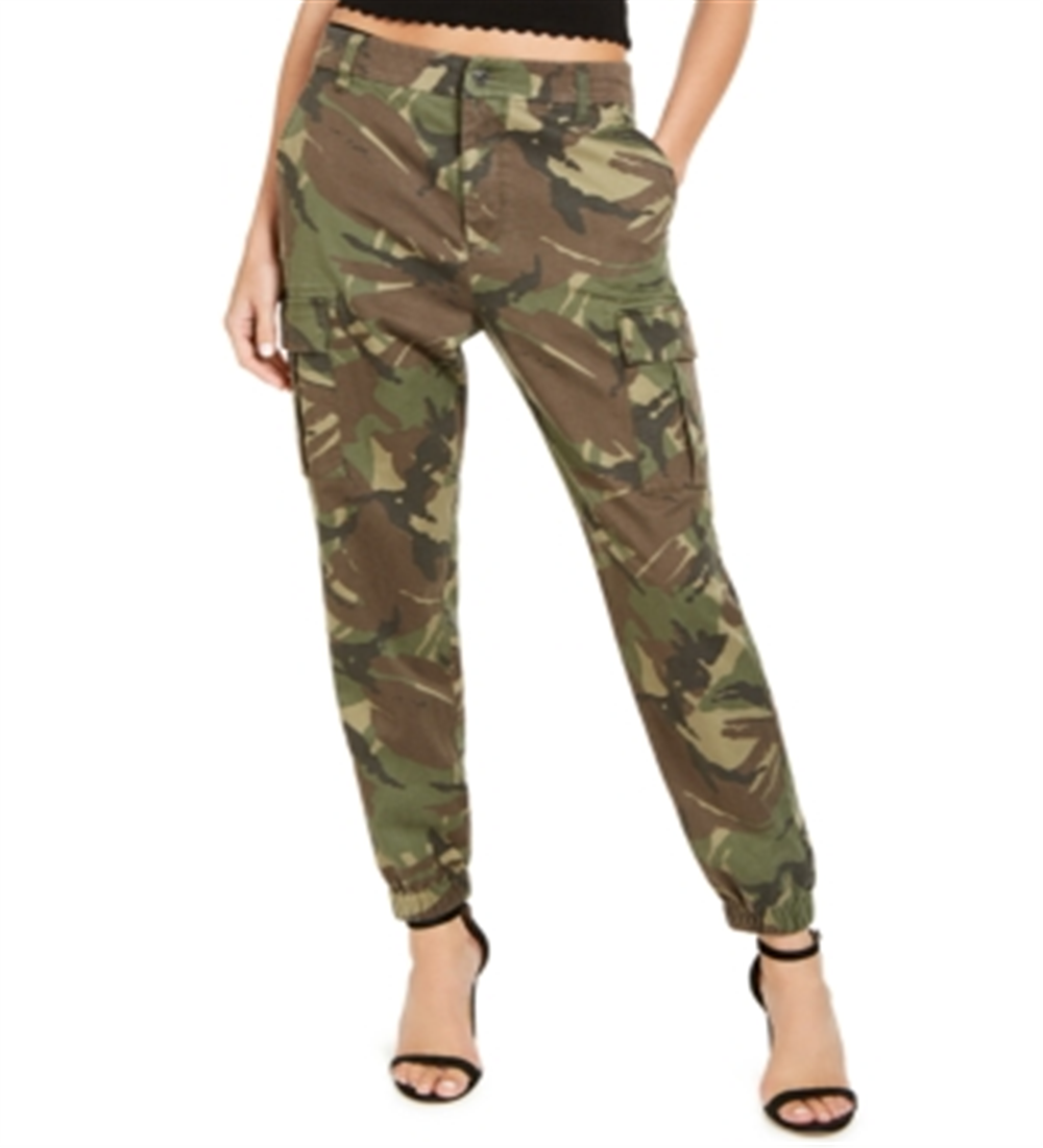 Calça cargo feminina Guess com estampa camuflada, verde, tamanho 27