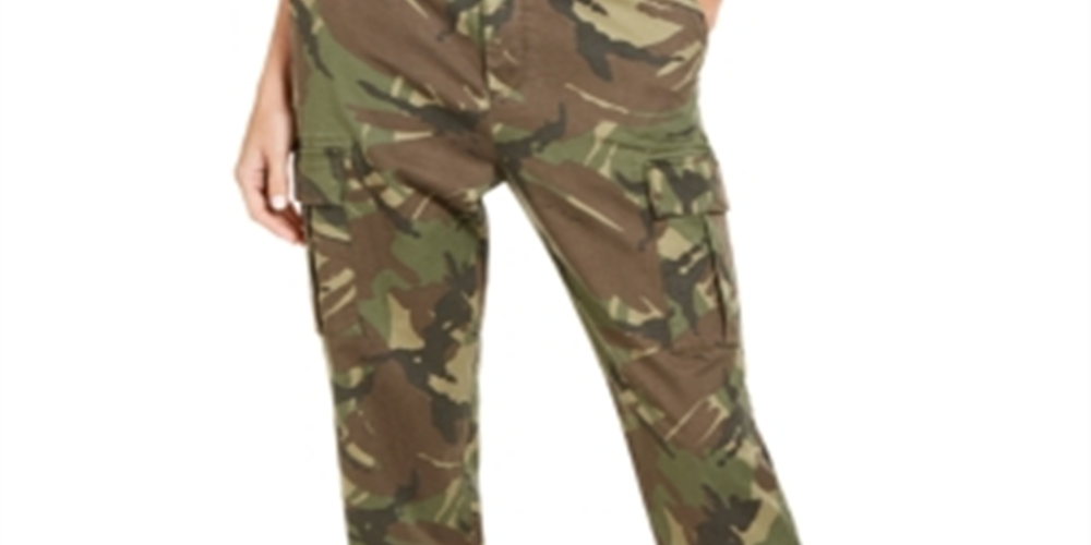 Calça cargo feminina Guess com estampa camuflada, verde, tamanho 27