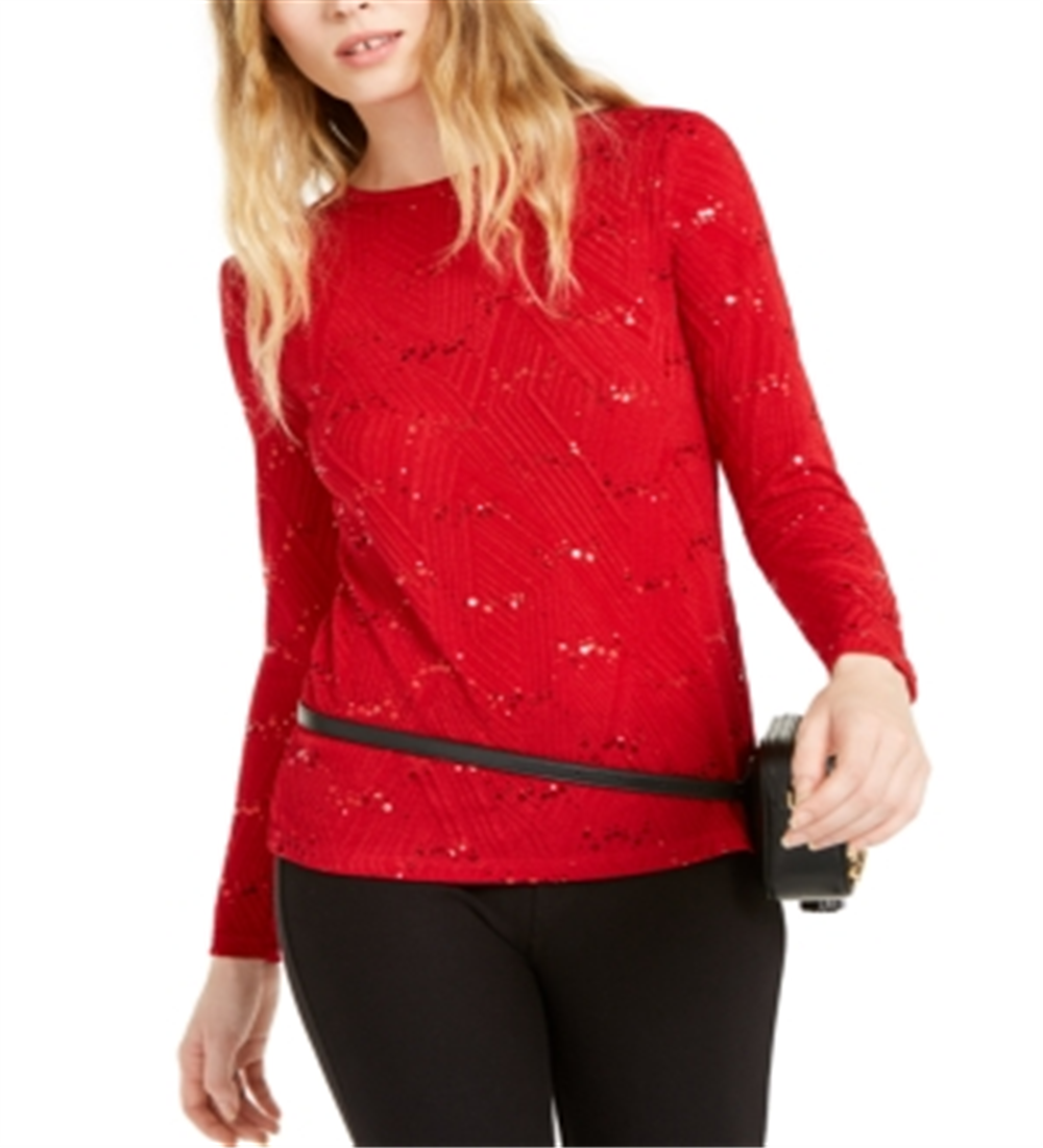 Blusa feminina Michael Kors com lantejoulas e jacquard vermelha, tamanho M