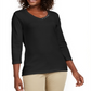Karen Scott Blusa de algodão com decote em V e ilhós feminina, preta, tamanho P