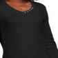 Karen Scott Blusa de algodão com decote em V e ilhós feminina, preta, tamanho P