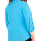 Blusa feminina plus size NY Collection, manga 3/4, gola mandarim, azul, tamanho 1X