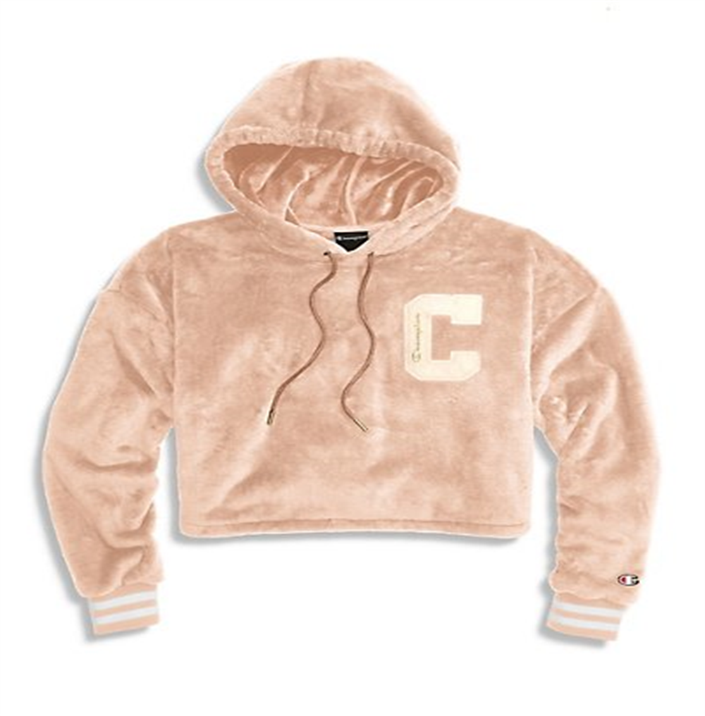 Moletom com capuz curto de pele sintética Champion feminino marrom tamanho pequeno