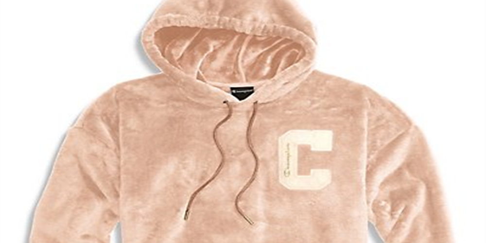 Moletom com capuz curto de pele sintética Champion feminino marrom tamanho pequeno