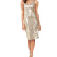 Vestido feminino Vince Camuto com lantejoulas, zíper, sem mangas, decote em V, comprimento até o joelho, festa, tamanho 14, amarelo