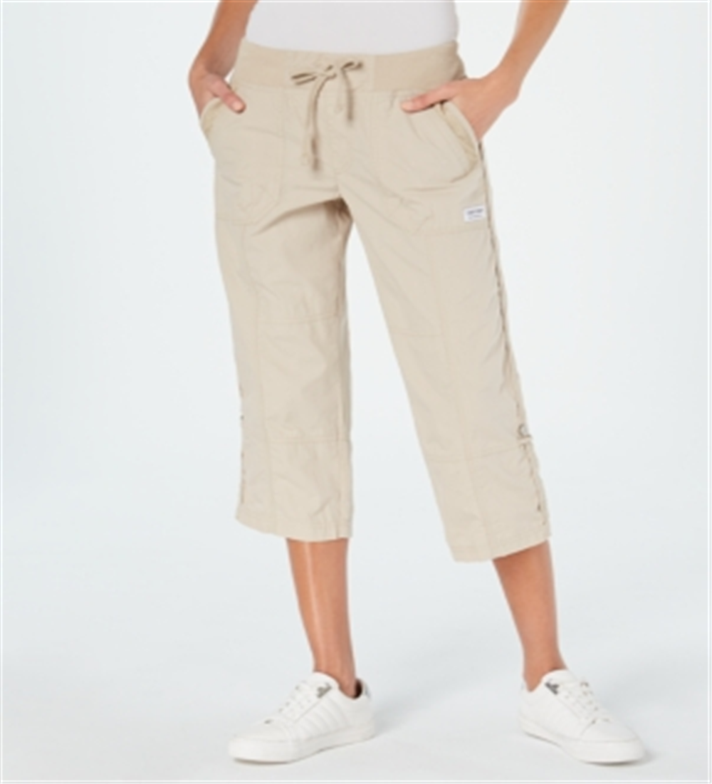 Calça Capri Feminina Calvin Klein Roll Tab Performance Marrom Tamanho P