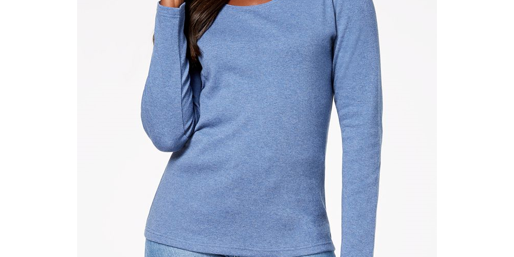 Blusa feminina Karen Scott de algodão com decote redondo, azul, tamanho XXG