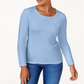 Blusa feminina Karen Scott de algodão com decote redondo, azul, tamanho XXG