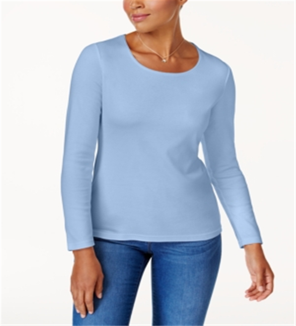 Blusa feminina Karen Scott de algodão com decote redondo, azul, tamanho XXG