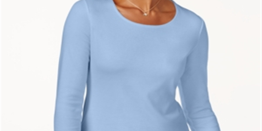 Blusa feminina Karen Scott de algodão com decote redondo, azul, tamanho XXG