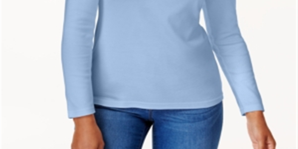 Blusa feminina Karen Scott de algodão com decote redondo, azul, tamanho XXG