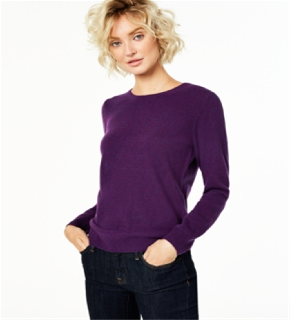Suéter de cashmere feminino Charter Club com gola redonda, roxo, tamanho pequeno e pequeno
