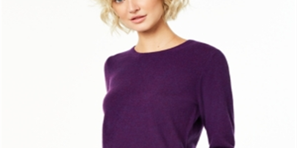 Suéter de cashmere feminino Charter Club com gola redonda, roxo, tamanho pequeno e pequeno