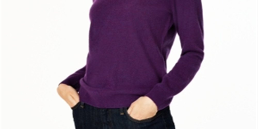 Suéter de cashmere feminino Charter Club com gola redonda, roxo, tamanho pequeno e pequeno