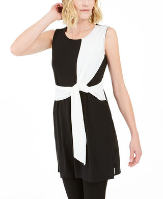 Alfani Túnica Feminina com Nó Frontal e Gola Redonda, Preta, Tamanho M