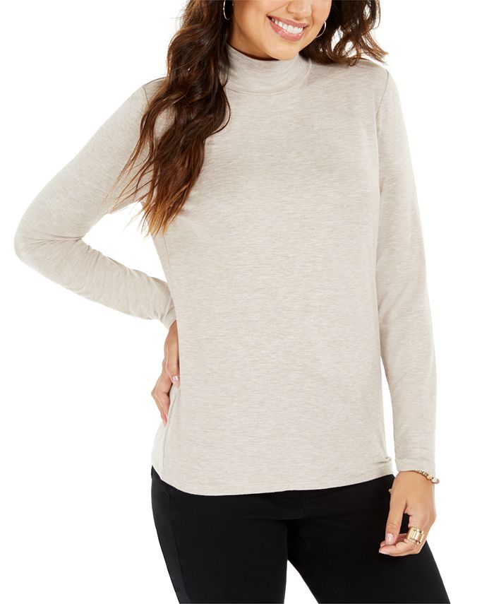 Blusa feminina de gola alta e manga comprida estilo &amp; co, bege, tamanho XXL