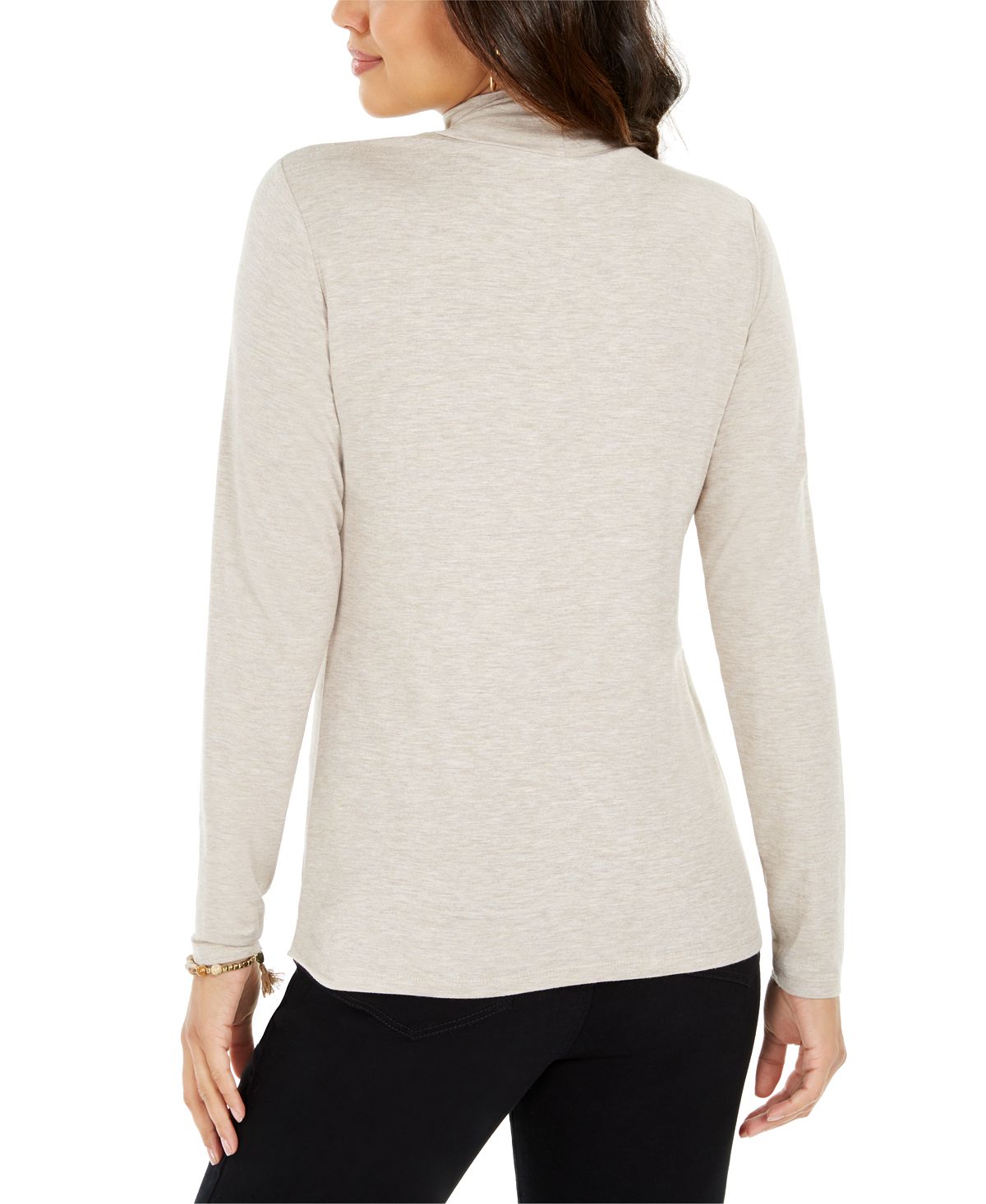 Blusa feminina de gola alta e manga comprida estilo &amp; co, bege, tamanho XXL