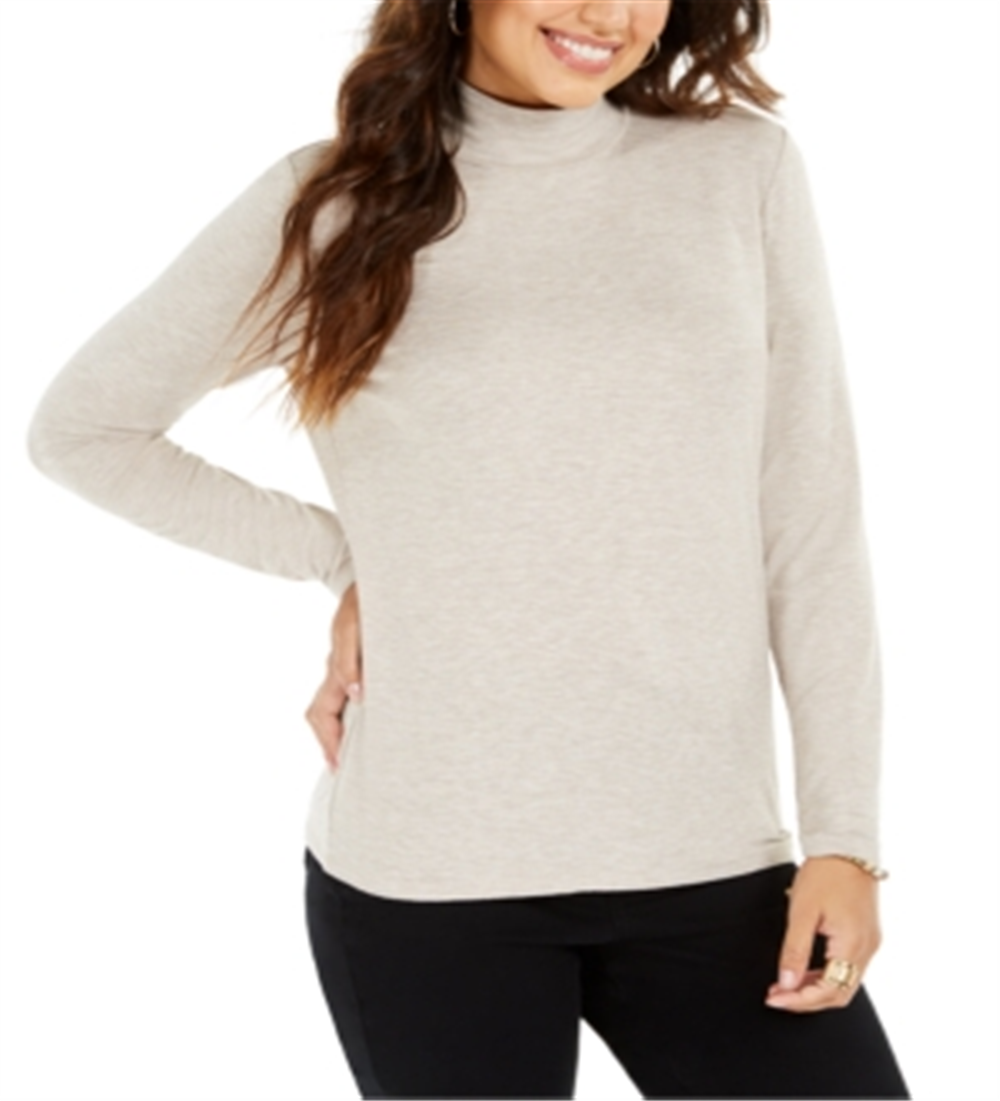 Blusa feminina de gola alta e manga comprida estilo &amp; co, bege, tamanho XXL