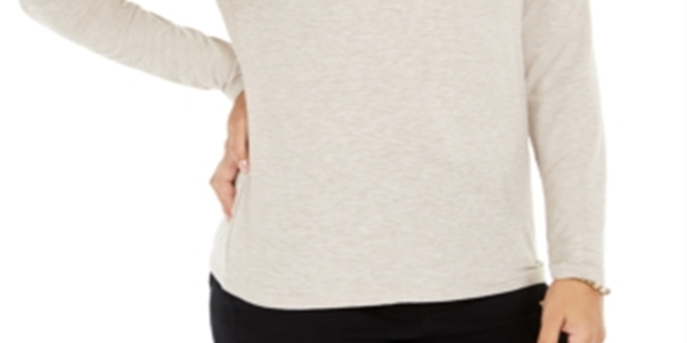 Blusa feminina de gola alta e manga comprida estilo &amp; co, bege, tamanho XXL