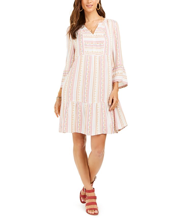 Vestido feminino estampado com manga sino estilo &amp; co rosa tamanho pequeno