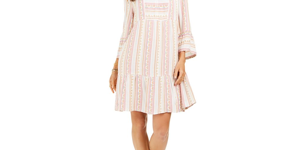Vestido feminino estampado com manga sino estilo &amp; co rosa tamanho pequeno