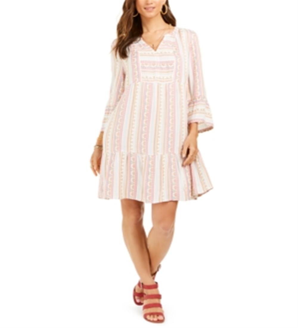 Vestido feminino estampado com manga sino estilo &amp; co rosa tamanho pequeno