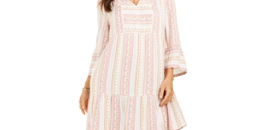 Vestido feminino estampado com manga sino estilo &amp; co rosa tamanho pequeno