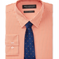 Conjunto de camisa social xadrez slim fit elástica e fácil de cuidar Nick Graham para homens e gravata com bolinhas laranja, tamanho M